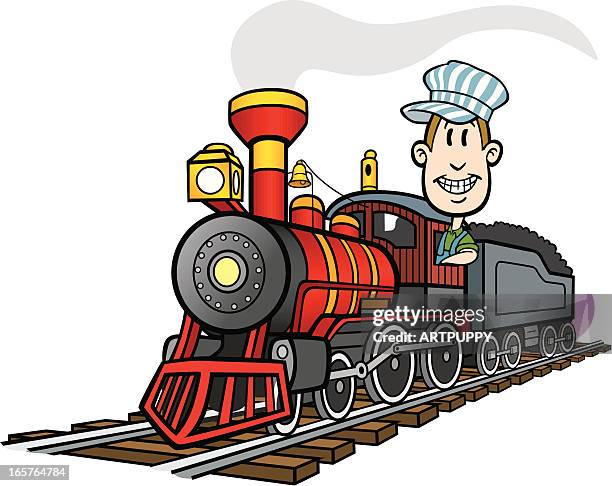 cartoon train - steam train stock illustrations