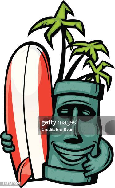 surfer tiki - tiki stock-grafiken, -clipart, -cartoons und -symbole