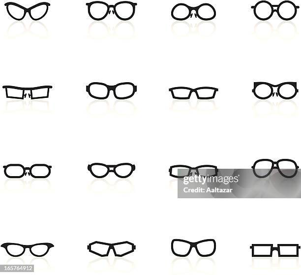 schwarze symbole-gläser - hornbrille stock-grafiken, -clipart, -cartoons und -symbole