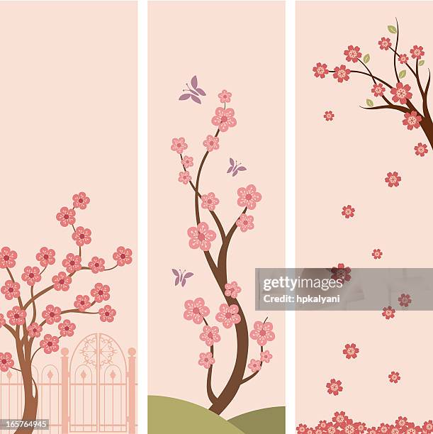 blossom banners - fence gate stock illustrations