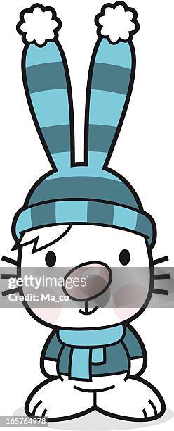 bunny with bobcap and scarf - bobble hat stock illustrations