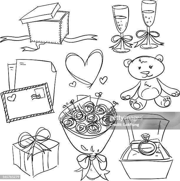 ilustrações, clipart, desenhos animados e ícones de dia dos namorados presente em preto e branco - carta de amor