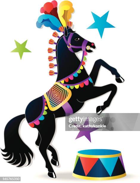 circus horse standing up - black horse stock illustrations