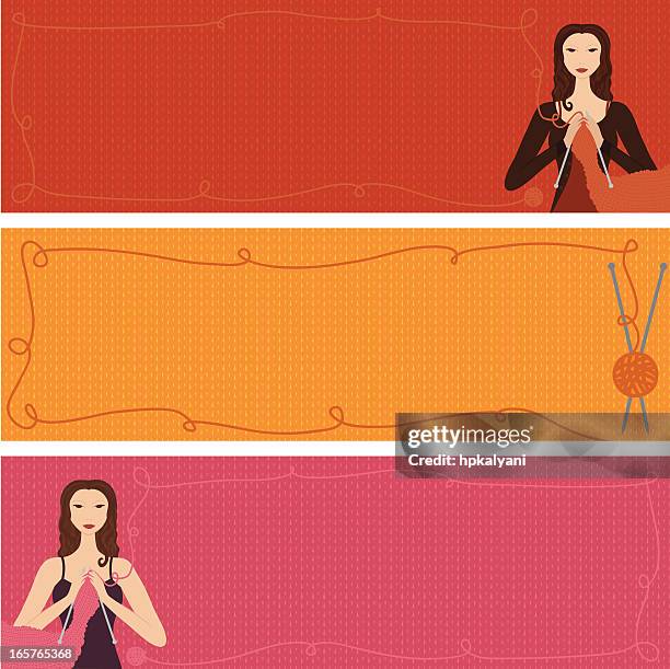knitting banners - yarn string stock illustrations