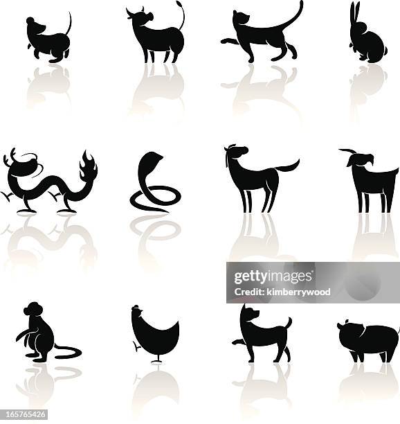 stockillustraties, clipart, cartoons en iconen met chinese horoscope icon set - carabao