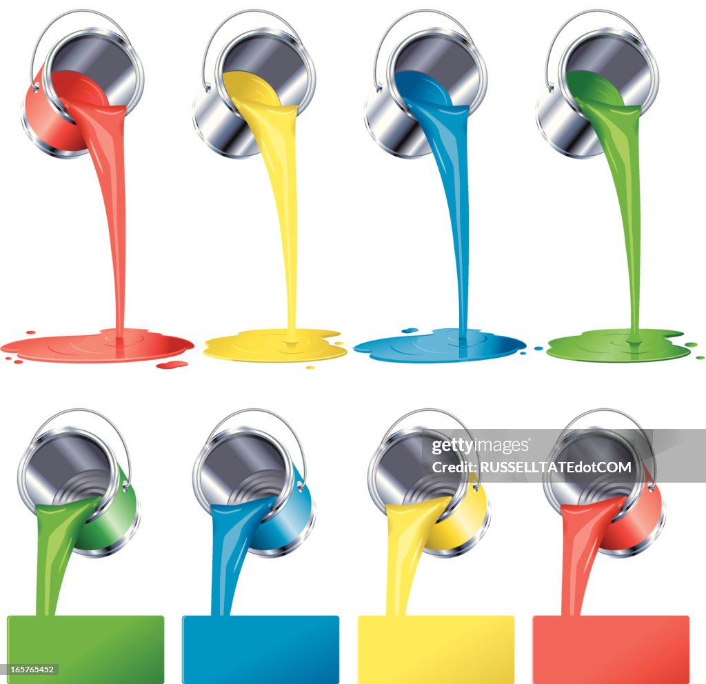 Multi colored paint cans