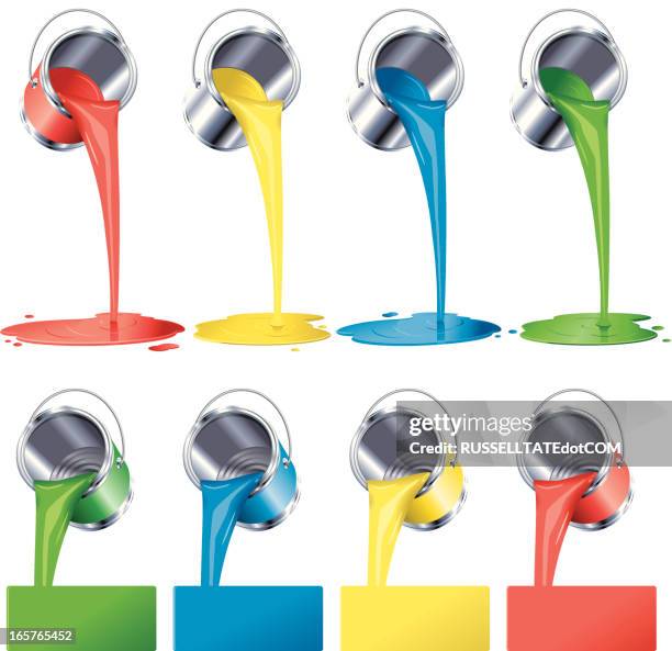 multi colored paint cans - pouring stock illustrations