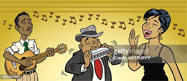 blues musicians - harmonica stock illustrations