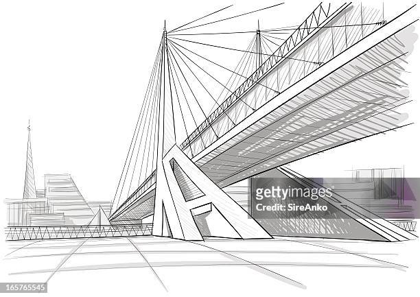 architectural drawing of a bridge - bridge stock illustrations