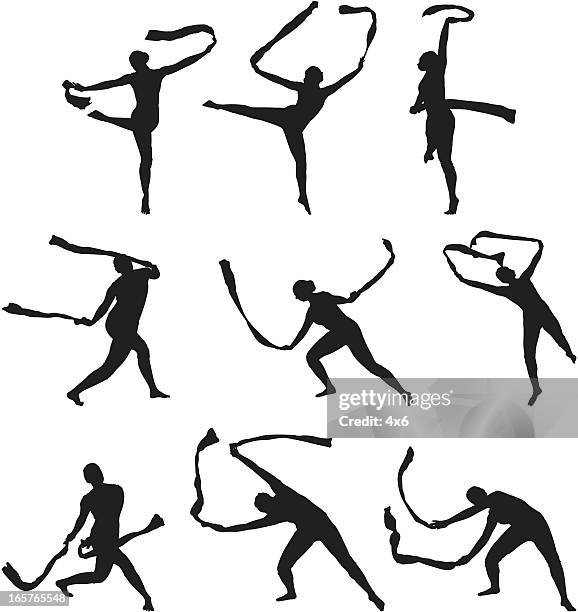 ilustraciones, imágenes clip art, dibujos animados e iconos de stock de gimnasia baile con cinta de rutina - contortionist