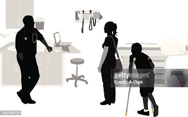 crutches vector silhouette - black silhouette of doctors stock illustrations
