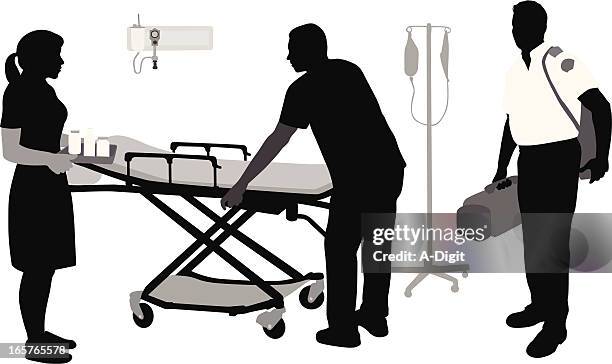 emergency staff vector silhouette - paramedic stretcher stock illustrations
