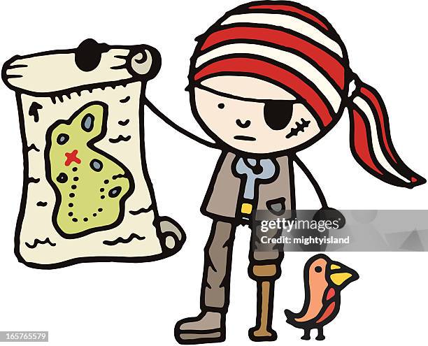 pirate holding a treasure map - kid treasure map stock illustrations