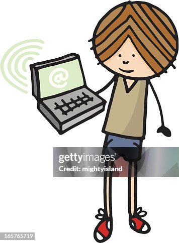 Boy With Wireless Computer And Email Symbol High-Res Vector Graphic ...