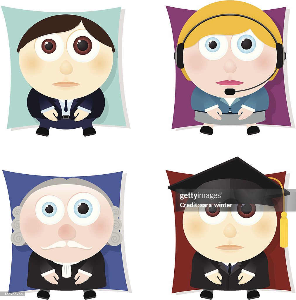 Sammlung von big-eyed business Personen: Geschäftsmann und Sekretärin, Richter, Student