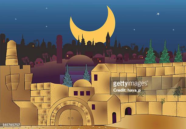 middle eastern city at night - jerusalem stock illustrations