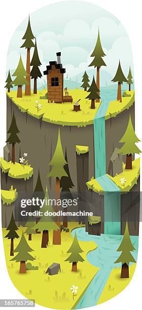 rustic cliffs - cabin stock illustrations