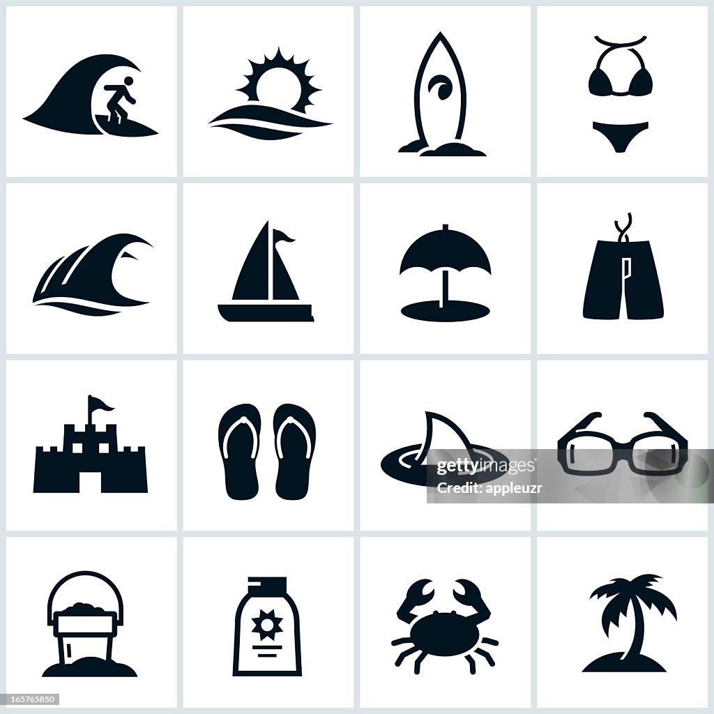 Black Beach and Sea Icons