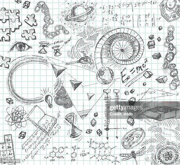 stockillustraties, clipart, cartoons en iconen met hand drawn pencil sketches of scientific concepts - 3d map