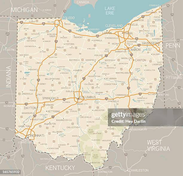 illustrazioni stock, clip art, cartoni animati e icone di tendenza di ohio mappa - midwest