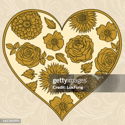 Flowers pattern inside a heart shape frame Flowers pattern inside a heart shape frame