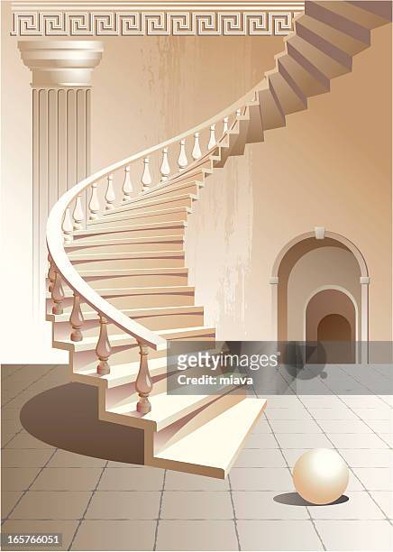 stairs and a column - doric arches stock illustrations