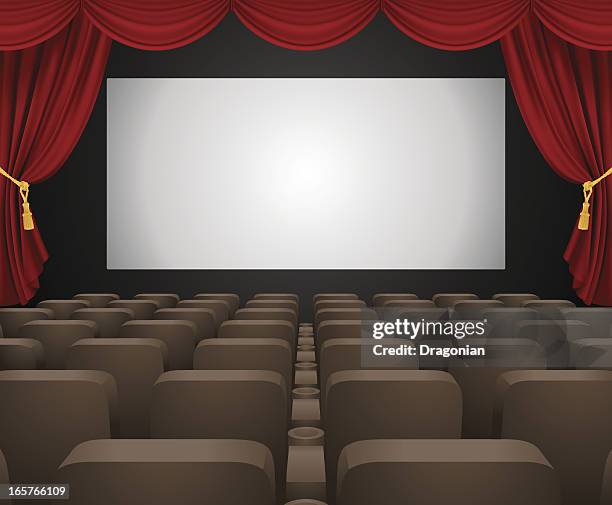 computer graphic of a big screen and seats at the cinema - auditorium background stock illustrations