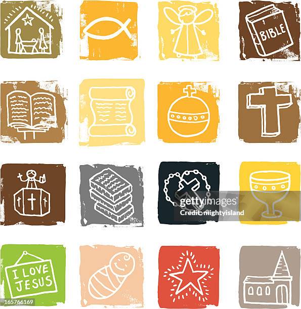 religion grunge block icon set - chalice drawing stock illustrations