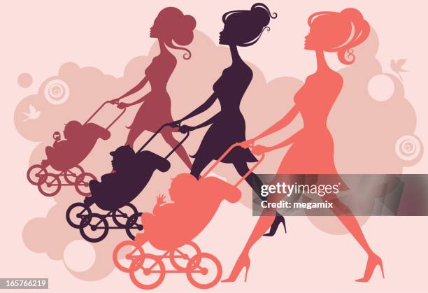drei mütter. - mutter kinderwagen stock-grafiken, -clipart, -cartoons und -symbole