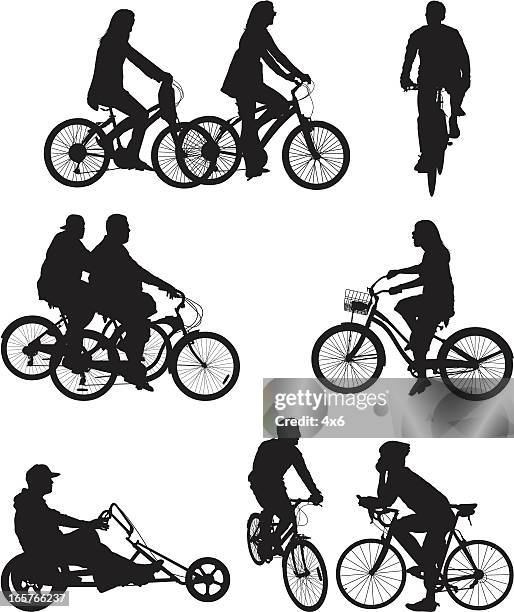 people riding bicycle bikes - tricycle stock illustrations