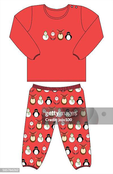 illustrations, cliparts, dessins animés et icônes de caractère de noël pyjama en rouge - pyjama