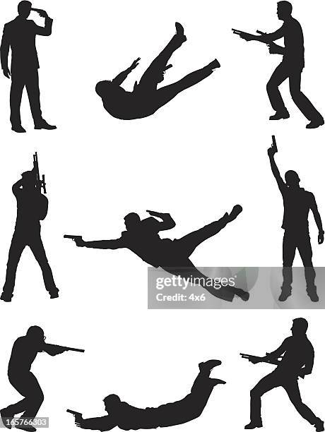 action people with guns - pointing down stock illustrations