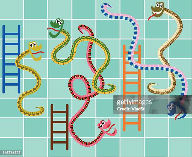 snakes and ladders board game - snake game stock illustrations