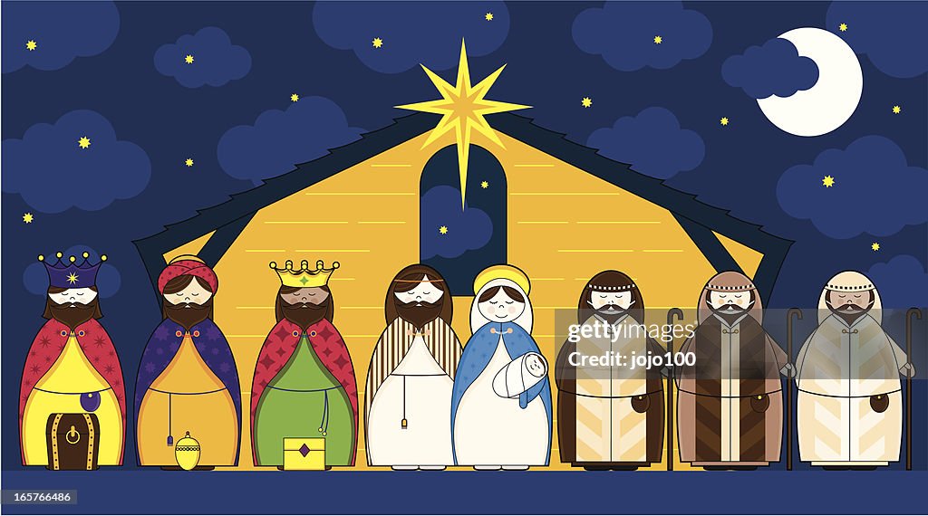 Nativity Barn Scene with Characters Icons