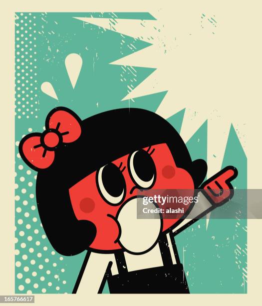 stockillustraties, clipart, cartoons en iconen met girl screaming and pointing at something - meisjes