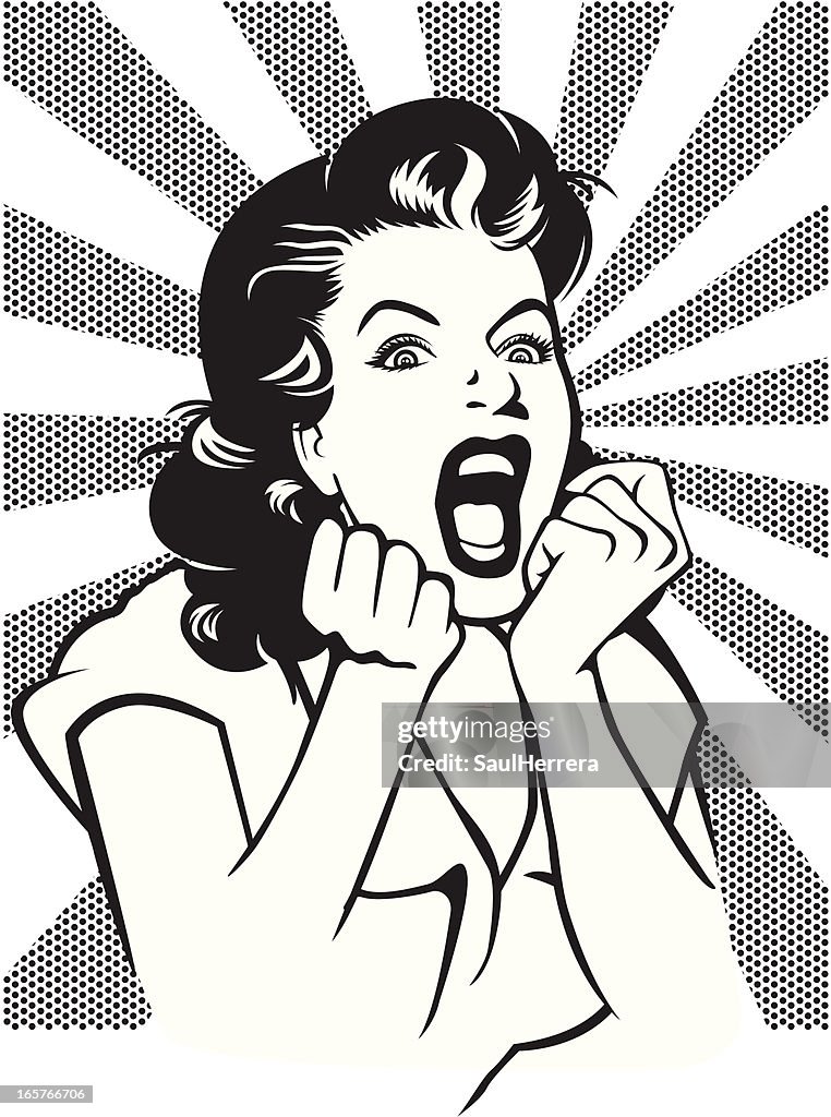 Desperate woman screaming retro style illustration