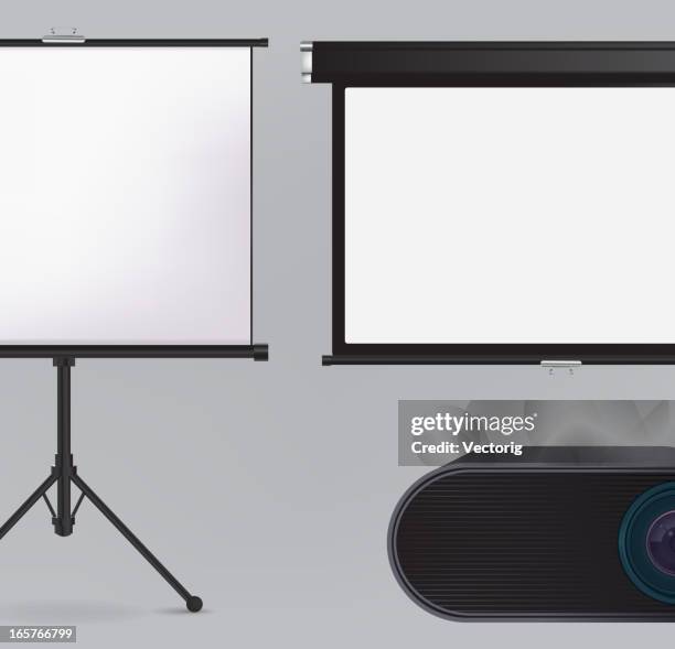 projector and projection screen - cinema projector stock illustrations