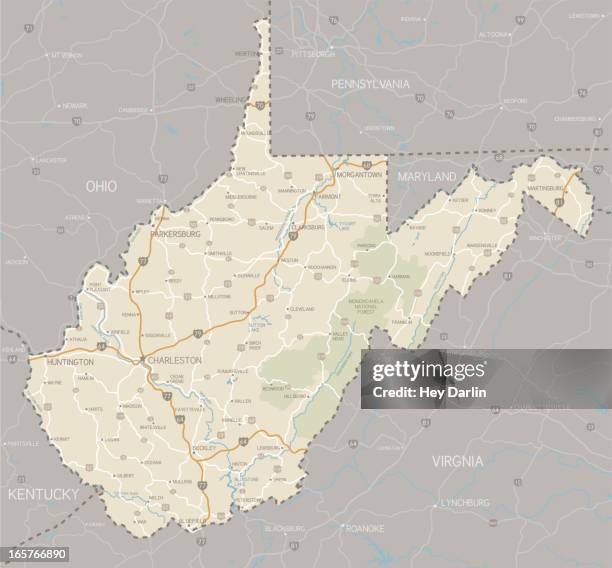 map of west virginia in grey and tan - mid atlantic stock illustrations