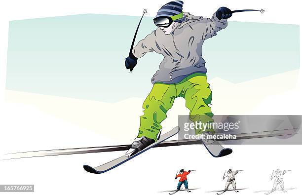 stockillustraties, clipart, cartoons en iconen met skier - railing