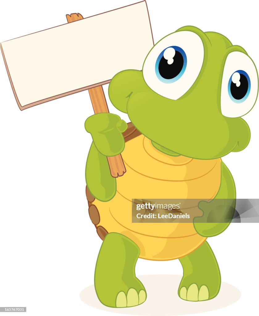 Turtle holding a bank sign