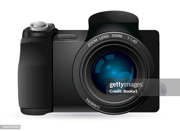 stockillustraties, clipart, cartoons en iconen met slr camera - spiegelreflexcamera