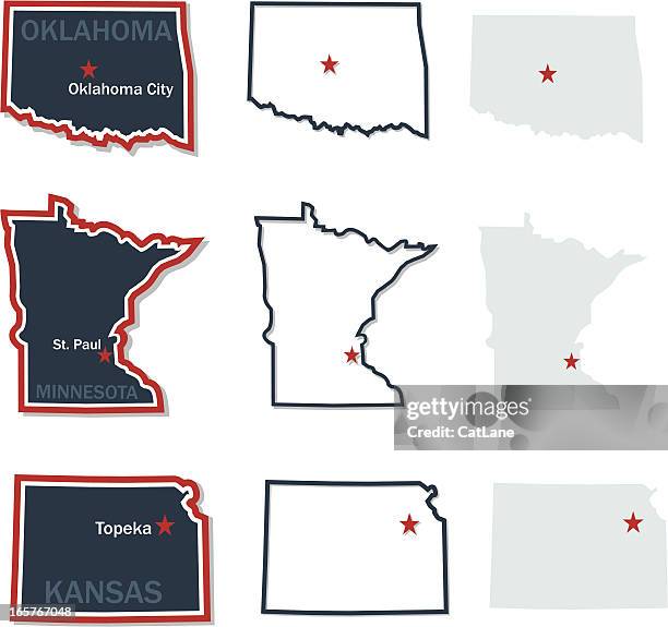 stockillustraties, clipart, cartoons en iconen met maps of us states - oklahoma v kansas