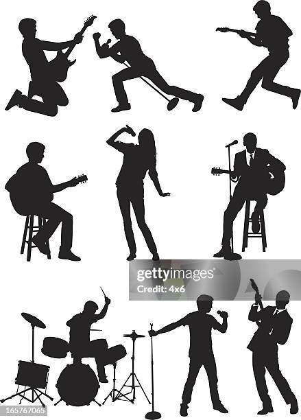 bildbanksillustrationer, clip art samt tecknat material och ikoner med rock band vocals guitar and drums - underhållningsgrupp