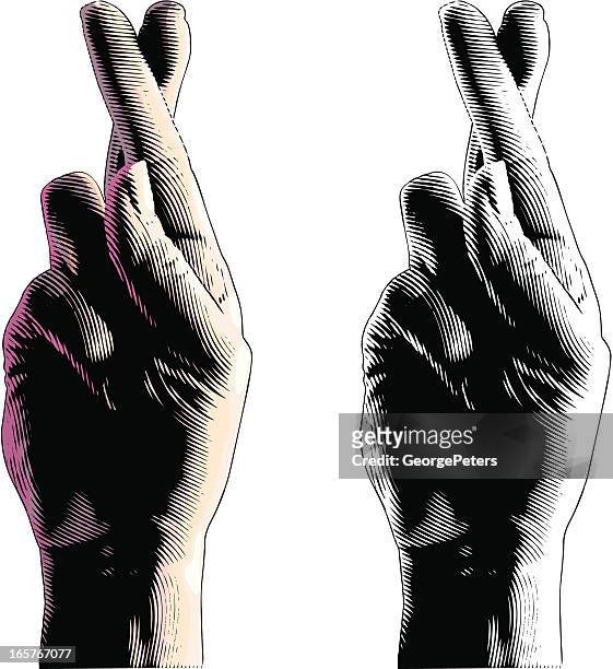 finger kreuzen für viel glück - finger kreuzen stock-grafiken, -clipart, -cartoons und -symbole
