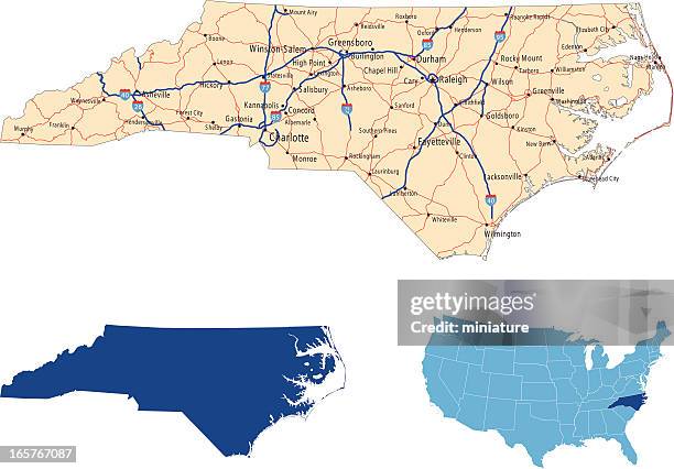 ilustraciones, imágenes clip art, dibujos animados e iconos de stock de mapa de carretera de carolina del norte - north carolina