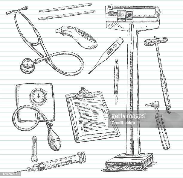 stockillustraties, clipart, cartoons en iconen met doctor's office doodle sketches - medisch instrument