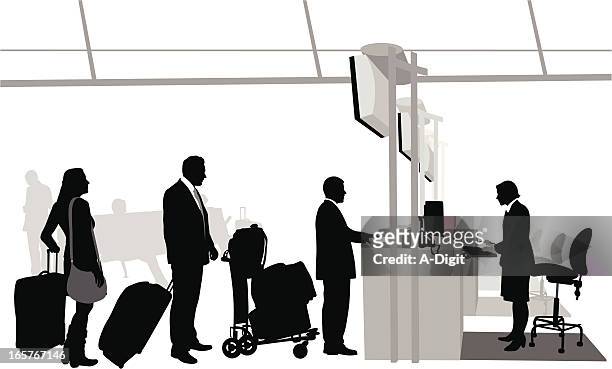 ilustrações, clipart, desenhos animados e ícones de airportcheckin - pessoa do check in