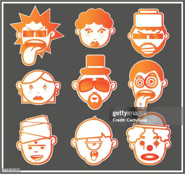 orange faces 3 - family with young adults diversity stock illustrations