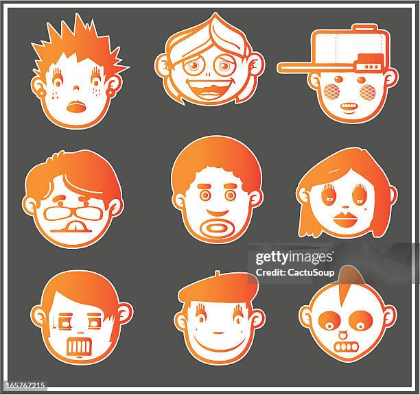 orange faces 4 - piercing stock illustrations