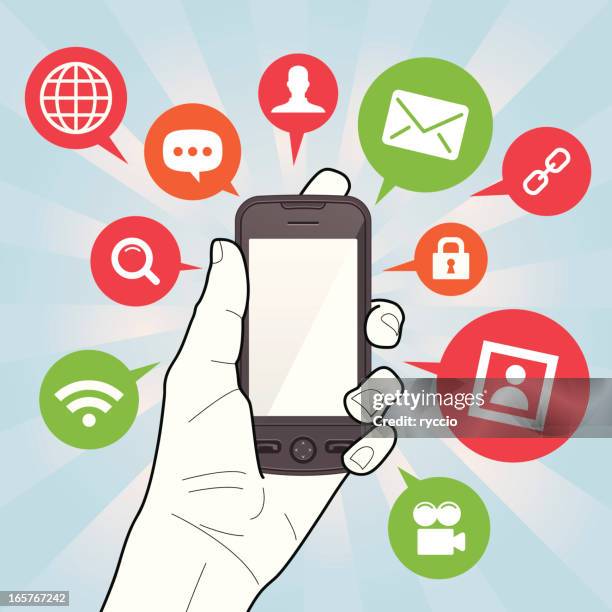 multimedia smartphone - hand envelope isolated stock illustrations